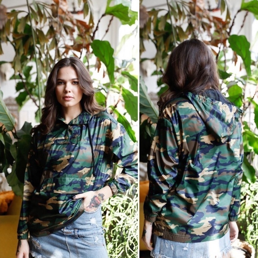 Miley & Molly Camo Hooded Pullover Anorak Jacket |Streetwear, Festival, Layering - Picture 2 of 5